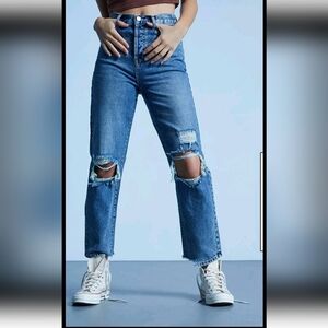 Pacsun Womens Dark Wash Distressed Non Stretch High Rise Mom Jean 30